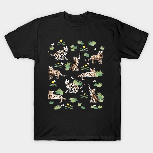 Bengal Cat Kittens In The Garden T-Shirt by meownarchy